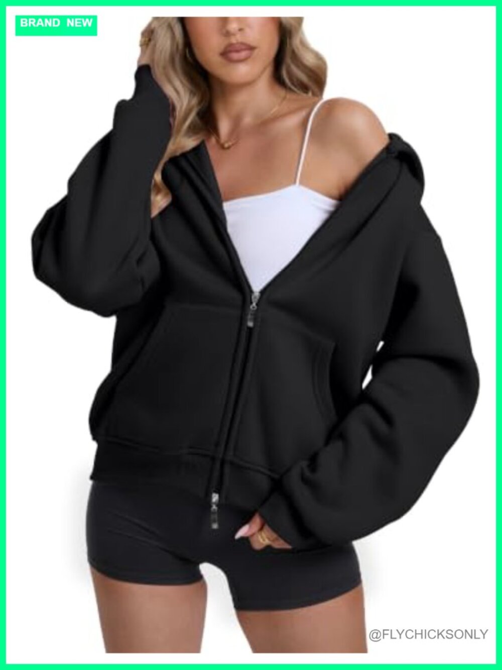 Women's Cropped Zip Up Hoodie Fleece Two-Way Zipper Relaxed Fit Fall Winter